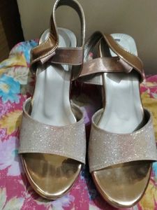 Sparkling Rose Gold Wedge Sandals