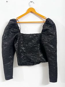 h&amp;m Black Puff Sleeve Square Neck Top