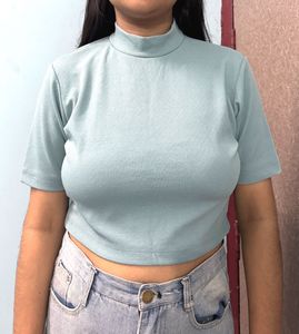 Solid Mock Neck Crop Top