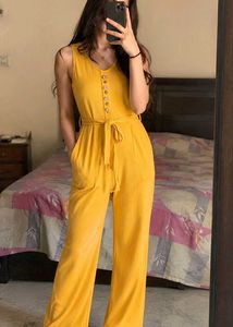 Yellow Sleeveless Jumpsuit with Belt