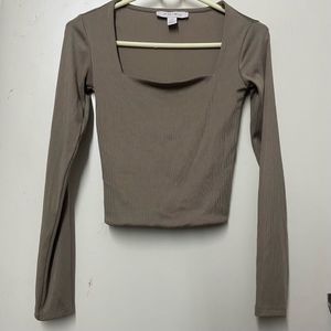 Ribbed Square Neck Long Sleeve Top