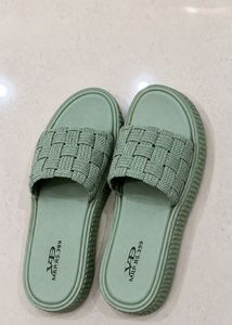 Stylish Mint Green Woven Slides