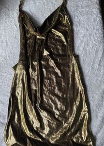 Shiny Gold Halter Neck Mini Dress