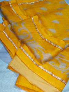 Vibrant Yellow Saree with Silver Motifs