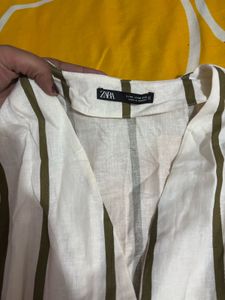 Striped V-Neck Button-Up Top