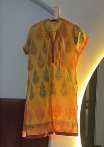Yellow Printed Cotton Kurta