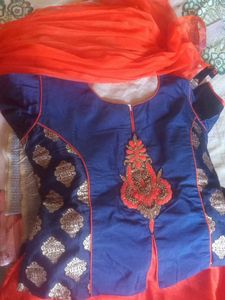 Elegant Orange &amp; Blue Ethnic Kurta Set
