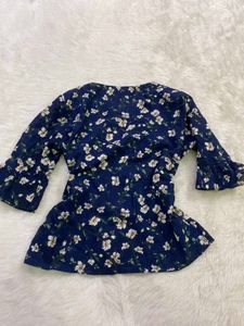 Navy Floral Bell Sleeve Top