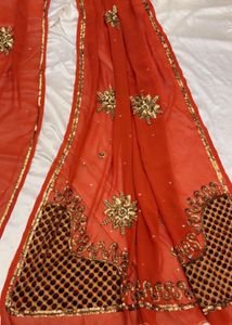 orange Embellished Saree