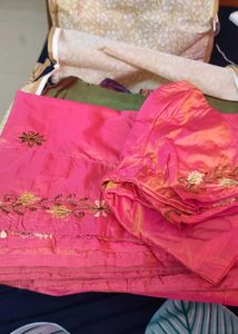 Pink Dress Material with Embroidery
