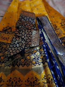 Elegant Yellow &amp; Navy Lehenga
