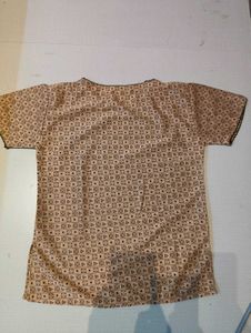 Beige Printed Short-Sleeve Casual Top