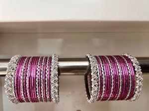 Stunning Pink Bangles with White Embellishments