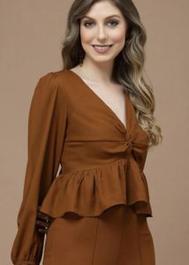 Chic Brown Peplum Top