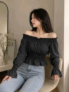 New with tag Korean Chic Off-Shoulder Polka Dot To