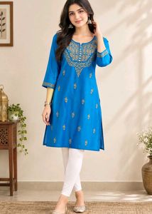 💙 Royal  Blue Chikan Embroidery Short Kur