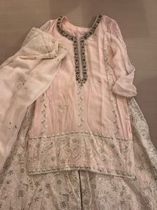 Baby Pink Lakhnavi kurta sharara set with dupatta