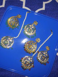 chanbali Earings set of 2 green and multi color
