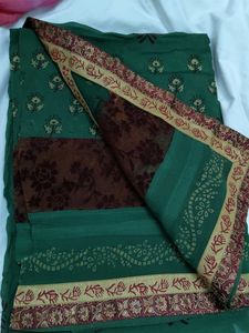 Green & Brown Printed Saree