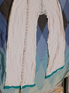 White Palazzo Pants with Teal Border