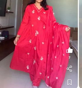 Red Embroidered Kurta Set with Dupatta