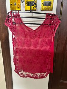Pink Lace Crochet Overlay Top – Size SStylish