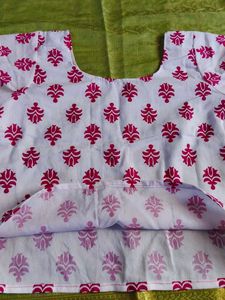 White &amp; Pink Block Print Blouse