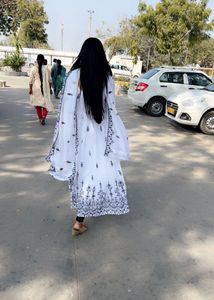 White Kurta with Black Embroidery and dupatta