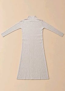 CREAM RIBBED MOCK NECK BODYCON DRESS