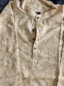 Men's Beige Marble Print Kurta