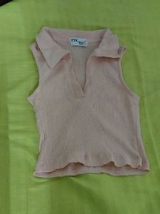 Sleeveless Ribbed Collared Top