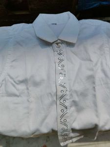 White Embellished Collared Shirt