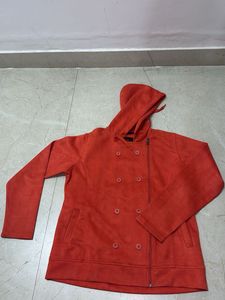 Orange Double Breasted Hoodie Jacket