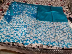 Pure Cotton Supernet White and Blue Saree🩵🤍
