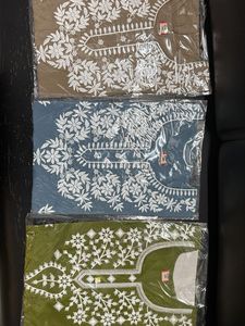 Embroidered Cotton short Kurtas combo of 3