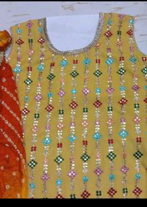 bust 40 Yellow Embroidered Kurta Set with Dupatta