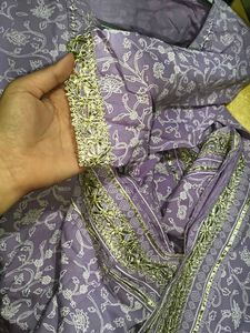 Beautiful Lavender Kurta with Embellished Neckline