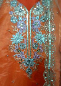 Embroidered orange Kurta with plazo and dupatta
