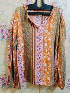 🇳🇿💫🎀Stylish Printed Long Sleeve V-Neck Top