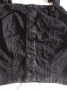 Black Denim Button-Up Crop Top fixed price