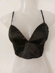 Sleek Black Satin Camisole Top