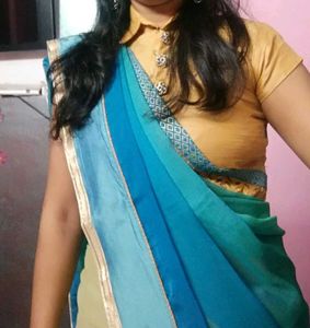 Elegant Beige and Blue Saree
