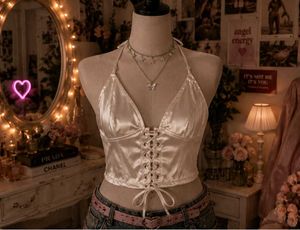 Lace-Up Corset Halter Top