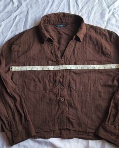 Brown Striped Button-Up Top