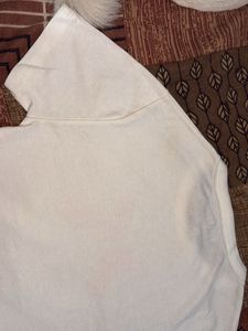 White T-Shirt with Red Bow Detail