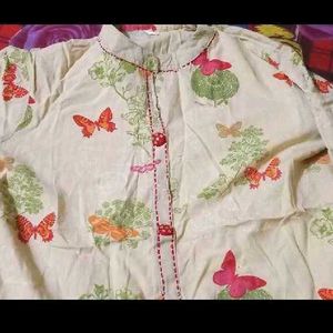 Cream Butterfly Print Kurta
