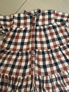 Brown Checkered Ruffle Hem Shirt