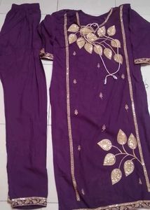 Purple Kurta Set with Gold Embellishments