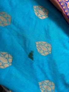 Vibrant Blue Silk Saree with Pink Border