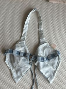 Denim Checkered Halter Top